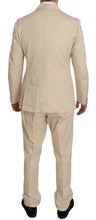 Two Piece 3 Button Beige Cotton Solid Suit Romeo Gigli