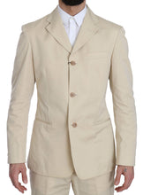 Two Piece 3 Button Beige Cotton Solid Suit Romeo Gigli