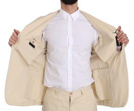 Two Piece 3 Button Beige Cotton Solid Suit Romeo Gigli