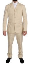 Two Piece 3 Button Beige Cotton Solid Suit Romeo Gigli