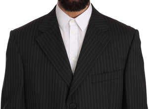 Black Striped Two Piece 3 Button 100% Wool Suit Z ZEGNA
