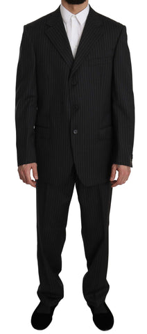 Black Striped Two Piece 3 Button 100% Wool Suit Z ZEGNA