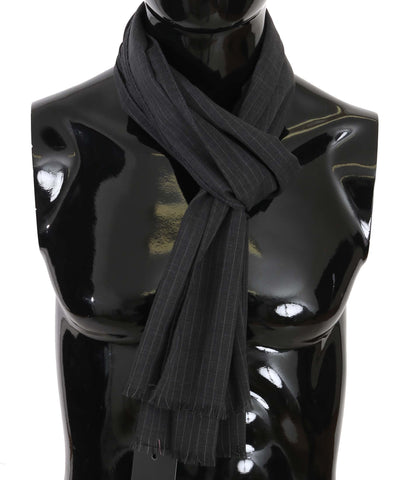 Gray 100% Wool Striped Pattern Wrap Scarf Dolce & Gabbana