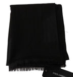 Dolce & Gabbana Dark Gray Virgin Wool Striped Pattern Wrap Scarf