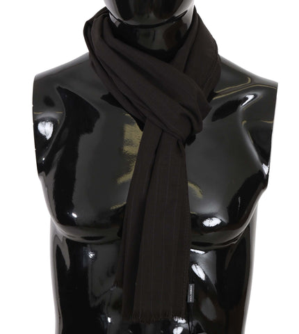 Brown Virgin Wool Striped Pattern Wrap Scarf Dolce & Gabbana