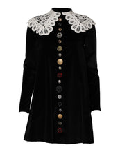 Dolce & Gabbana Black Velvet Lace Collared Embellished Dress