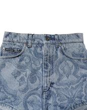 Dolce & Gabbana Blue Floral Print Denim Cotton Hot Pants Shorts