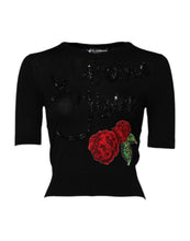 Dolce & Gabbana Black Rose Sequin Embellishments Blouse Top