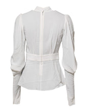Dolce & Gabbana White Viscose Ascot Collar Long Sleeves Top