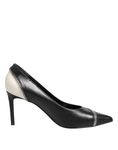 Saint Laurent White Black Leather Pointed Toe Heels Shoes