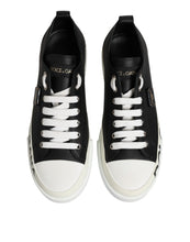 Dolce & Gabbana Black White Leather Low Top Sneakers Shoes