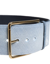 Dolce & Gabbana Two Tone Blue Denim Gold Metal Buckle Belt