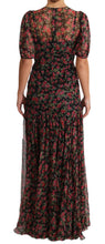 Black Floral Roses A-Line Shift Gown Dress Dolce & Gabbana