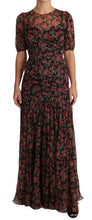 Black Floral Roses A-Line Shift Gown Dress Dolce & Gabbana