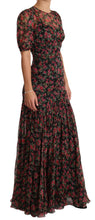 Black Floral Roses A-Line Shift Gown Dress Dolce & Gabbana