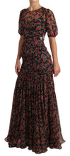 Black Floral Roses A-Line Shift Gown Dress Dolce & Gabbana