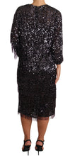 Black Sequined Long Sleeve Shift Midi Dress Dolce & Gabbana
