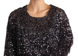 Black Sequined Long Sleeve Shift Midi Dress Dolce & Gabbana