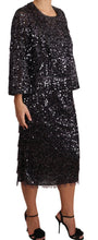 Black Sequined Long Sleeve Shift Midi Dress Dolce & Gabbana