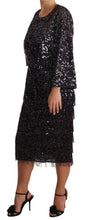 Black Sequined Long Sleeve Shift Midi Dress Dolce & Gabbana
