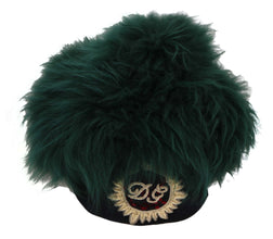 Green Fur DG Logo Embroidered Cloche Hat Dolce & Gabbana