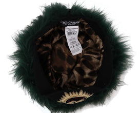 Green Fur DG Logo Embroidered Cloche Hat Dolce & Gabbana