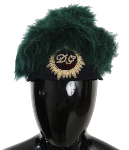 Green Fur DG Logo Embroidered Cloche Hat Dolce & Gabbana