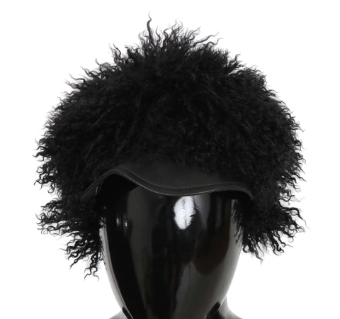 Black Tibet Lamb Fur Leather Gatsby Hat Dolce & Gabbana