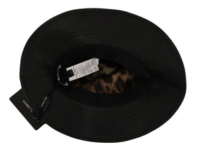 Black Leather DG Coin Crystal Wide Brim Hat Dolce & Gabbana