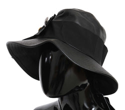 Black Leather DG Coin Crystal Wide Brim Hat Dolce & Gabbana