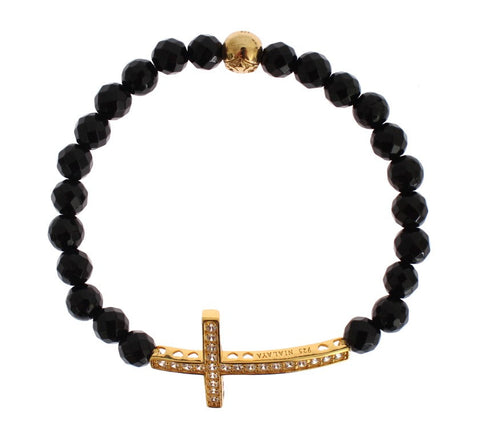 Agate Stone Gold CZ Cross 925 Silver Bracelet Nialaya