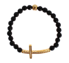 Agate Stone Gold CZ Cross 925 Silver Bracelet Nialaya