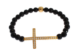 Agate Stone Gold CZ Cross 925 Silver Bracelet Nialaya
