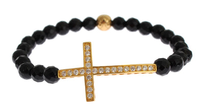 Agate Stone Gold CZ Cross 925 Silver Bracelet Nialaya
