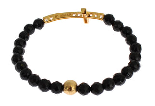 Agate Stone Gold CZ Cross 925 Silver Bracelet Nialaya