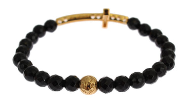 Agate Stone Gold CZ Cross 925 Silver Bracelet Nialaya