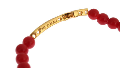 Red Coral Gold CZ Cross 925 Silver Bracelet Nialaya