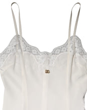 Dolce & Gabbana White Lace Gold DG Logo Silk Dress Sleepwear