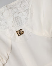 Dolce & Gabbana White Lace Gold DG Logo Silk Dress Sleepwear