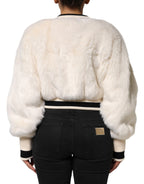Dolce & Gabbana White Cropped Faux Fur DG Sweatshirt Sweater