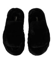 Dolce & Gabbana Black Polyester Velvet Slides Slipper Shoes