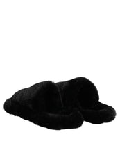 Dolce & Gabbana Black Polyester Velvet Slides Slipper Shoes