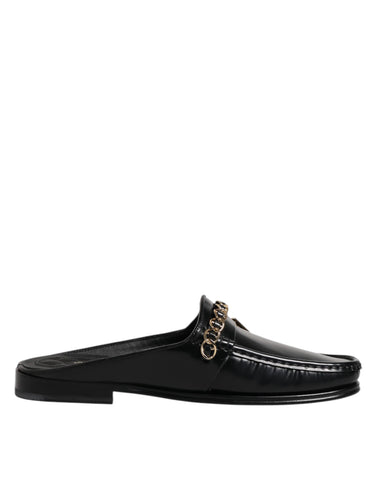 Dolce & Gabbana Black Leather DG Chain Embellished Sandals Shoes