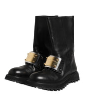 Dolce & Gabbana Black Leather DG Logo Plaque High Boots Shoes