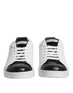 Dolce & Gabbana White Black Leather Portofino Sneaker Shoes
