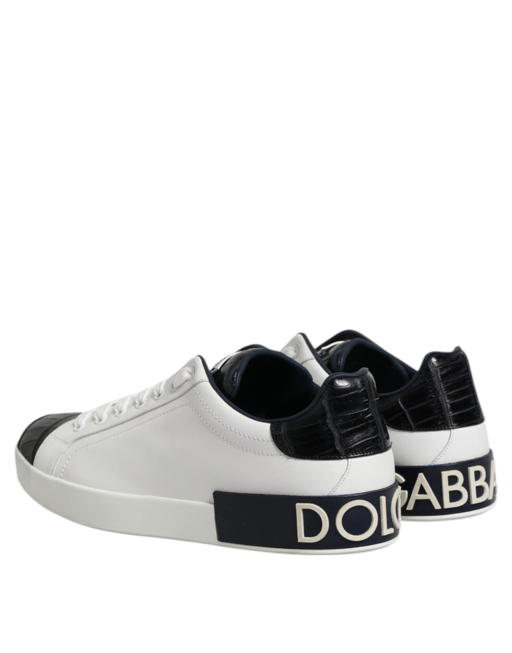 Dolce & Gabbana White Black Leather Portofino Sneaker Shoes