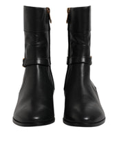 Dolce & Gabbana Black Leather Flats Logo Short Boots Shoes