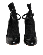 Dolce & Gabbana Black Leather Lace Socks Heels Pumps Shoes