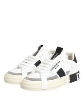 Dolce & Gabbana White Black Leather Low Top Sneakers Shoes