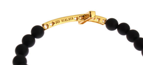 Matte Onyx Stone Gold CZ Cross 925 Silver Bracelet Nialaya